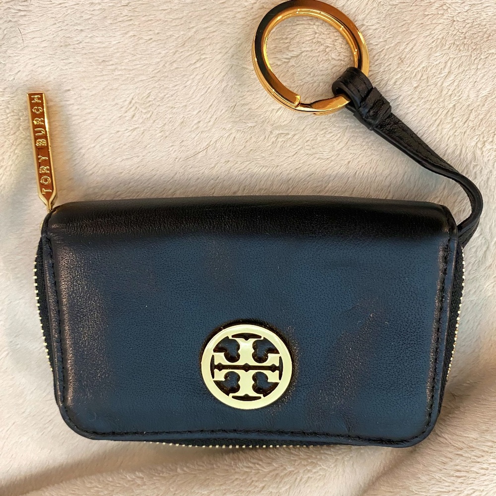 Tory Burch black Robinson zip coin wallet